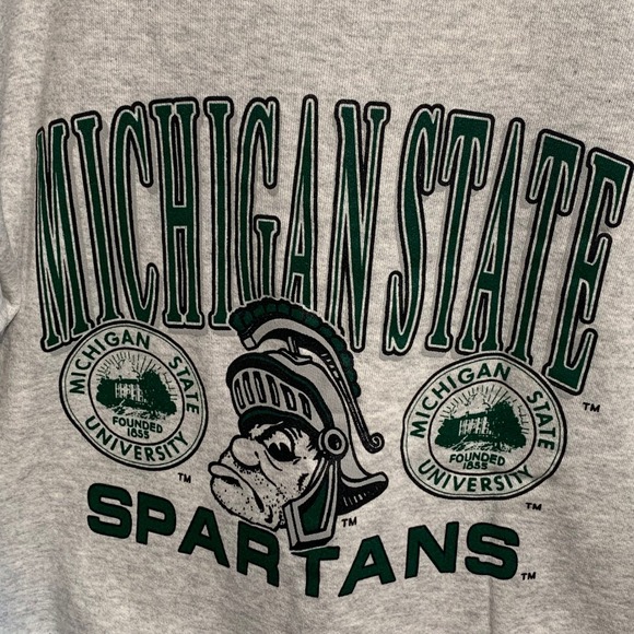 Vintage Tultex Michigan State Spartans Crewneck Sweatshirt XL Gray Green College - Picture 7 of 8